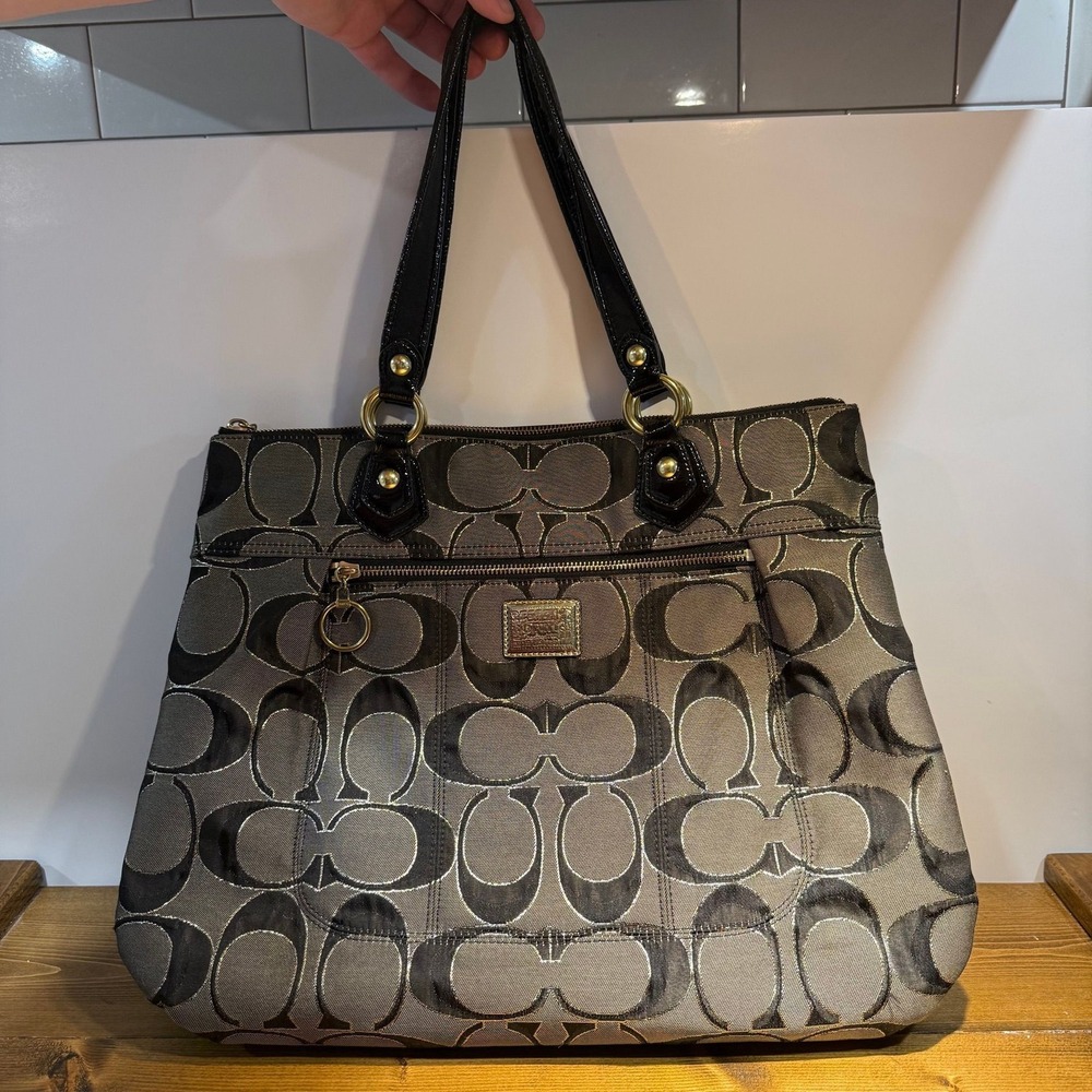 Coach Poppy Glam Signature Tote/ Shoulder Bag
